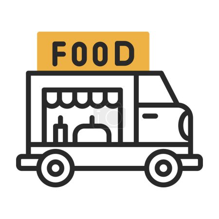 Téléchargez les illustrations : Illustration vectorielle plate de l'icône du camion alimentaire - en licence libre de droit