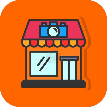 Téléchargez les illustrations : Icône de magasin de caméra, illustration vectorielle simple - en licence libre de droit