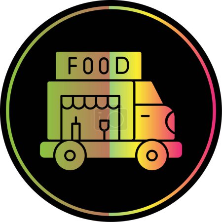 Téléchargez les illustrations : Illustration vectorielle plate de l'icône du camion alimentaire - en licence libre de droit