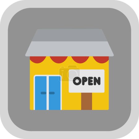 Téléchargez les photos : Bâtiment de magasin avec icône ouverte signe, conception d'illustration vectorielle - en image libre de droit