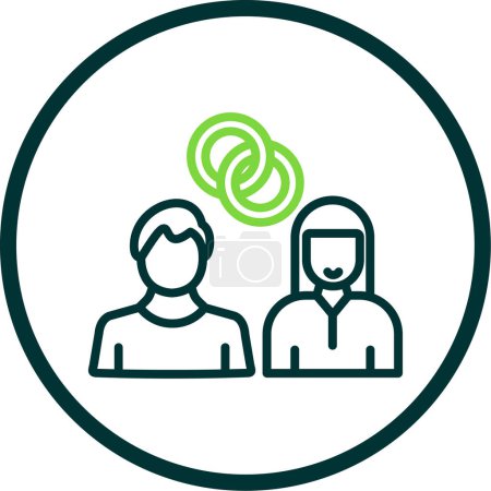 Illustration for Man and woman with rings, Marriage flat vector icons - Royalty Free Image