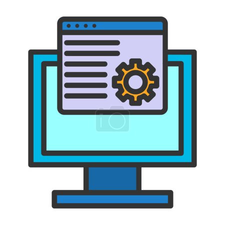 Illustration for Maintenance flat icon with computer monitor and cogwheel, vector illustration - Royalty Free Image