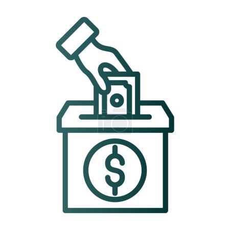 Téléchargez les illustrations : Main Mettre de l'argent dans la boîte vectoriel icône plate - en licence libre de droit