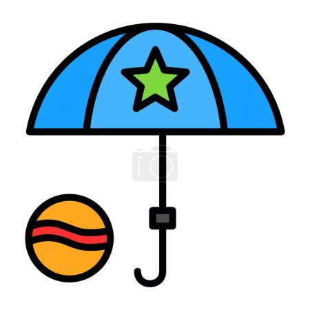 Téléchargez les illustrations : Illustration vectorielle d'un parapluie de plage avec icône de balle - en licence libre de droit