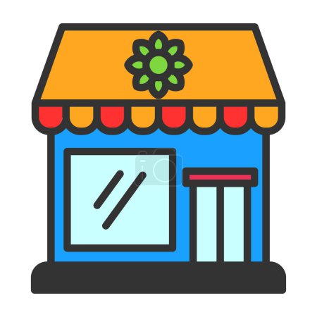 Téléchargez les photos : Icône de bâtiment de magasin de fleurs, conception vectorielle d'illustration - en image libre de droit