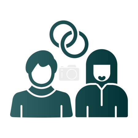 Téléchargez les illustrations : Homme et femme avec anneaux, Icônes vectorielles plates de mariage - en licence libre de droit