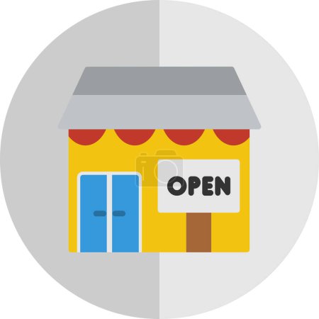 Ilustración de Edificio de la tienda con signo icono abierto, diseño de ilustración vectorial - Imagen libre de derechos