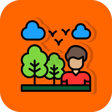 Illustration for Vector icon of Adventurer with trees - Royalty Free Image