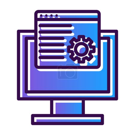 Illustration for Maintenance flat icon with computer monitor and cogwheel, vector illustration - Royalty Free Image
