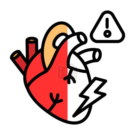 Illustration for Heart attack with organ icon. outline heart  design - Royalty Free Image