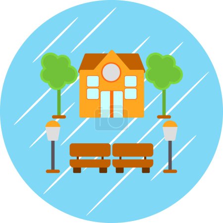 Téléchargez les illustrations : Illustration vectorielle d'icône de bâtiment scolaire - en licence libre de droit