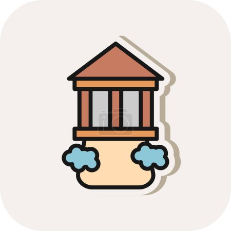 Téléchargez les illustrations : Mont Olympe avec ancienne icône du temple. Grèce Icône inspirée, illustration vectorielle - en licence libre de droit