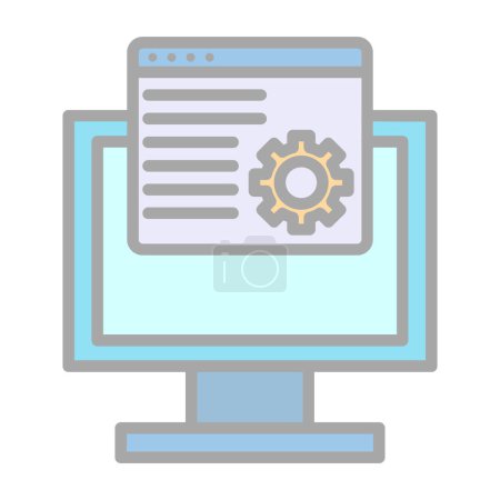 Téléchargez les photos : Maintenance flat icon with computer monitor and cogwheel, vector illustration - en image libre de droit