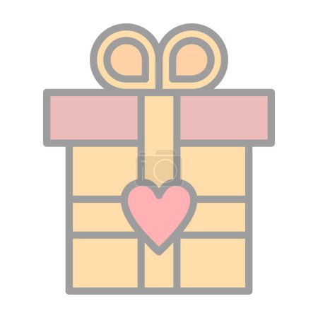 Téléchargez les illustrations : Coffret cadeau avec ruban et icône web coeur, illustration icône - en licence libre de droit