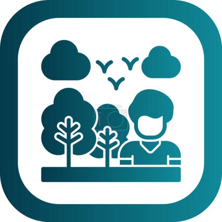 Téléchargez les illustrations : Icône vectorielle de Adventurer avec des arbres - en licence libre de droit