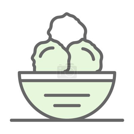 Téléchargez les illustrations : Illustration vectorielle, icône de boulettes de viande dans un bol - en licence libre de droit