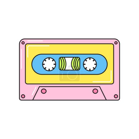 Ilustración de Old cassette retro 90s style pink. Colorful vector sticker isolated on white background. - Imagen libre de derechos