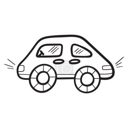 Illustration for Cute car in doodle sketch lines. Cartoon childish style. Hand drawn vector illustration isolated on white background. - Royalty Free Image