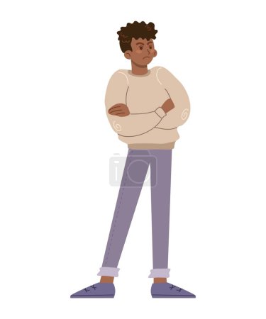 Illustration for Sad angry guy with problems. Teenagers psychological problems. Young male character in cartoon style. Flat vector illustration isolated on white. - Royalty Free Image