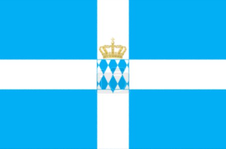 Foto de Bandera del Estado del Reino de Grecia bajo Otón I (1833-1862). Los brazos de la dinastía Wittelsbach bávara se superponen en la bandera civil de la cruz llana. El tono azul es más claro que la bandera moderna, lo que refleja el uso contemporáneo - Imagen libre de derechos