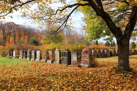 Téléchargez les photos : MONTRÉAL CANADA - 10 19 2022 : Monuments au cimetière Notre-Dame-des-Neiges par temps ensoleillé en automne. Est le plus grand cimetière du Canada et le troisième en importance en Amérique du Nord - en image libre de droit