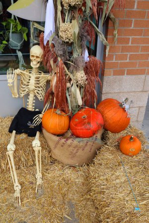 Téléchargez les photos : MONTRÉAL QUÉBEC CANADA - 10 19 2022 : Halloween sculpture effrayant de la décoration du squelette humain - en image libre de droit