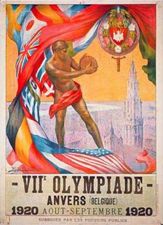 Foto de Bandera de los VII Juegos Olímpicos de Verano en Amberes, Bélgica - Imagen libre de derechos
