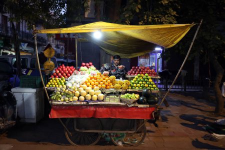 Foto de DELHI INDIA - 02 12 2023: Vendedor ambulante en Delhi vendiendo sus productos - Imagen libre de derechos