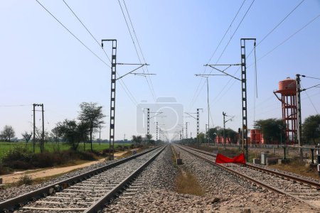 Photo for View of railway tracks in daytime - Royalty Free Image