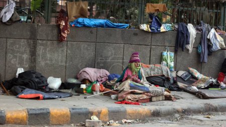 Photo for NEW DELHI INDIA - 02 12 2023: Homelessness is a major issue in India.There are 1.77 million homeless people in India, or 0.15% of the country's total population, according to the 2011 census - Royalty Free Image