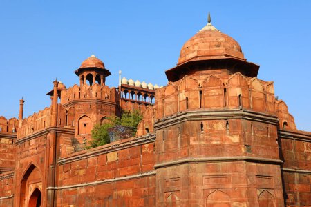 Photo for DELHI INDIA - 02 12 2023: Red fort is a historic fort in the Old Delhi neighbourhood of Delhi, India, that historically served as the main residence of the Mughal emperors. Emperor Shah Jahan - Royalty Free Image