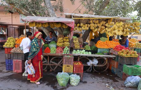 Photo for DELHI INDIA - 02 12 2023: Street vendor in delhi selling his produce - Royalty Free Image