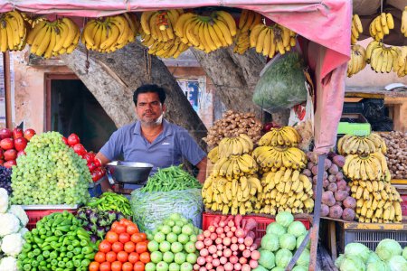 Téléchargez les photos : DELHI INDIA - 02 12 2023 : Vendeur de rue à Delhi vendant ses produits - en image libre de droit