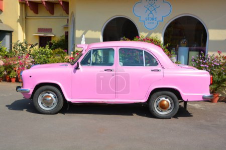 Photo for JAIPUR RAJASTHAN INDIA - 04 01 2023: Pink Hindustan Ambassador is an automobile manufactured by Hindustan Motors of India from 1957 to 2014, with improvements and changes over its production lifetime. - Royalty Free Image