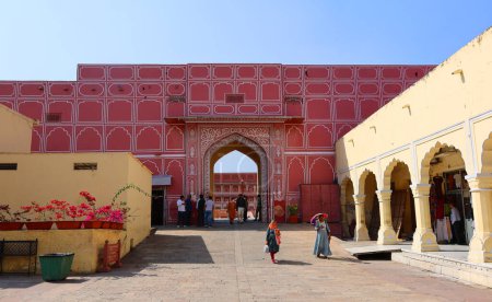 Photo for JAIPUR INDIA - 02 28 2023: Details of City Palace, Jaipur was established at the same time as the city of Jaipur, by Maharaja Sawai Jai Singh II, who moved his court to Jaipur from Amber, in 1727 - Royalty Free Image