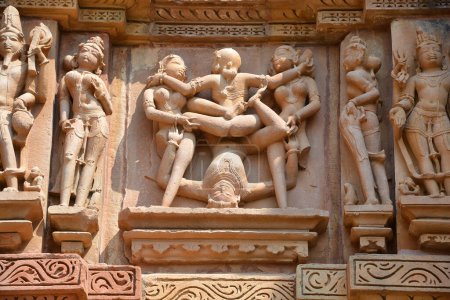 Photo for KHAJURAHO INDIA MADYHA PRADESH - 03 03 2023: Khajuraho Group of Monuments are a group of Hindu and Jain temples famous for their nagara-style architectural symbolism and a few erotic sculptures - Royalty Free Image
