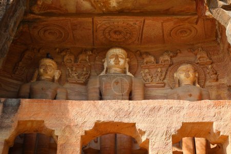 Photo for GWALIOR INDIA - 03 03 2023: Gopachal rock-cut Jain monuments, or Gopachal Parvat Jaina monuments, are a group of Jain carvings dated to between 7th and 15th century. - Royalty Free Image