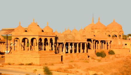 Photo for JAISALMER RAJASTHAN INDIA - 02 13 2023: Vyas Chhatri cenotaphs here are the most fabulous structures in Jaisalmer, and one of its major tourist attractions. - Royalty Free Image