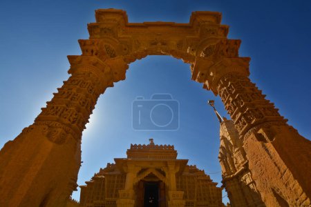 Photo for JAISALMER RAJASTHAN INDIA - 02 13 2023: Lodurva Jain Temple, near Jaisalmer in Rajasthan, is dedicated to the 23er Tirthankara Parshvanatha and is also a popular Jain pilgrim for Jains from Rajasthan - Royalty Free Image