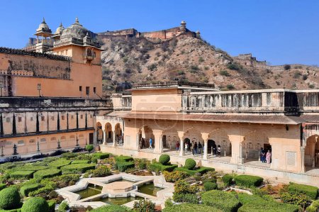 Photo for AMER RAJASTHAN INDIA - 02 17 2023: Amer Fort or Amber Fort is a fort located in Amer, Rajasthan, India. were founded by ruler Alan Singh Chanda of Chanda dynasty of Meenas. - Royalty Free Image