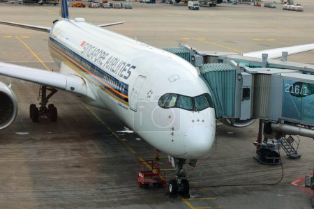 Téléchargez les photos : MUNICH ALLEMAGNE - 03 10 2023 : Avion à réaction de la compagnie aérienne singapourienne stationné à l'aéroport de Munich - en image libre de droit