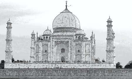 Téléchargez les photos : TAJ MAHAL AGRA UTTAR PRADESH INDIA - 03 01 2023 : L'illustration du Taj Mahal au lever du soleil est un mausolée en marbre blanc ivoire sur la rive droite de la Yamuna à Agra - en image libre de droit