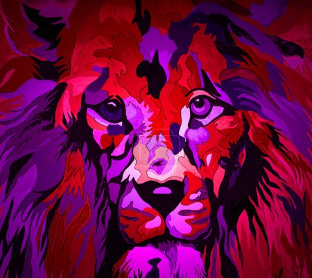 Photo for Male lion sign illustration pop-art background icon with color spots - Royalty Free Image