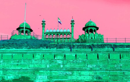 Photo for DELHI INDIA - 02 12 2023: Illustration of Red fort is a historic fort in the Old Delhi neighbourhood of Delhi, that historically served as the main residence of the Mughal emperors. Emperor Shah Jahan - Royalty Free Image
