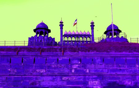 Photo for DELHI INDIA - 02 12 2023: Illustration of Red fort is a historic fort in the Old Delhi neighbourhood of Delhi, that historically served as the main residence of the Mughal emperors. Emperor Shah Jahan - Royalty Free Image