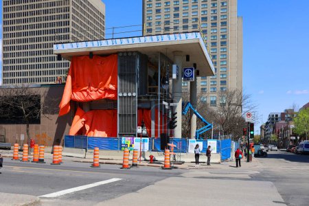 Photo for MONTREAL QUEBEC CANADA - 05 09 2023: Berri UQAM Metro Station. The main Sainte-Catherine street entrance of the Berri-UQAM metro station will be closed until Spring 2023 to allow for renovations - Royalty Free Image