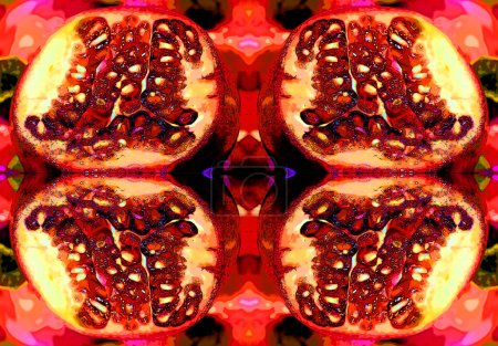 Foto de Signo de fruta de granada madura ilustración pop-art icono de fondo con manchas de color - Imagen libre de derechos