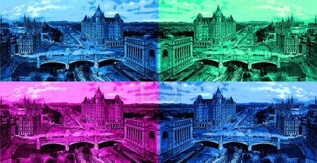 Photo for OTTAWA ONTARIO CANADA - CIRCA 1914: Chateau Laurier Hotel vintage illustration sign illustration pop-art background icon with color spots - Royalty Free Image