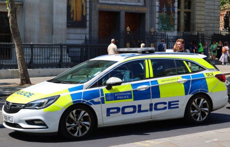 Photo for LONDON UNITED KINGDOM - 06 19 2023: London Metropolitan Police car, the UK use a wide range of operational vehicles including compact cars, powerful estates and armoured police police carriers - Royalty Free Image