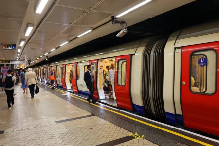 Photo for LONDON UNITED KINGDOM 06 19 2023: London Underground (also known simply as the Underground or by its nickname the Tube) is a rapid transit system serving Greater London - Royalty Free Image